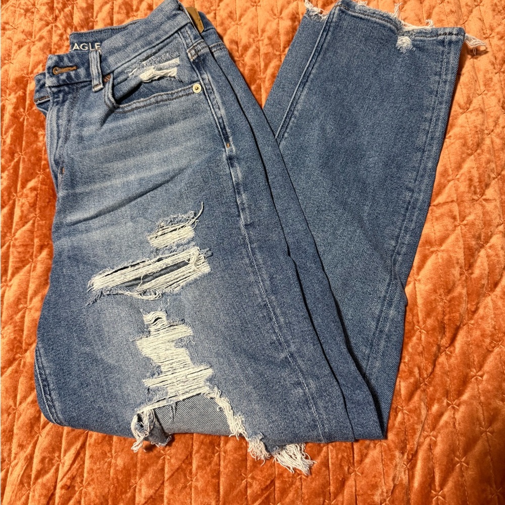 American Eagle Outfitters Distressed High-Rise Mom Jeans